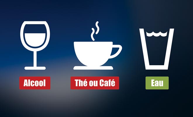Tea and coffee are not recommended, but above all it is important not to consume alcohol on board, because it greatly promotes dehydration.