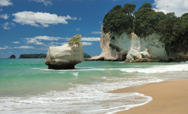 The cliffs that border the coast are made of limestone. Erosion has sculpted the landscape for thousands of years.