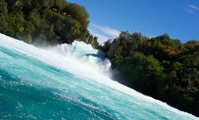The Huka Falls Jet approaches the fall, but respect a safe distance.
