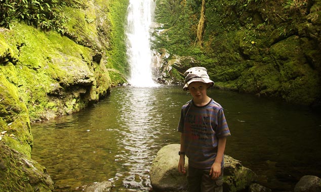 A small waterfall awaits you on arrival.