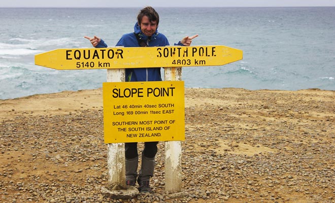 Situé à 5140 km de l'équateur et à 4803 km du pôle Sud, Slope Point est le point le plus au sud de la Nouvelle-Zélande.