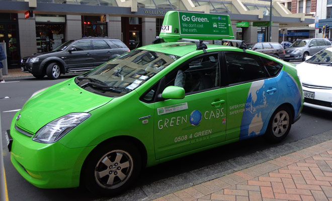 Auckland's Green Cab taxis are easy to spot thanks to their green color. You can borrow them to get to the airport or to your hotel.