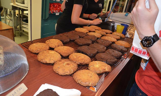 The giant homemade cookies were cooked during the film.