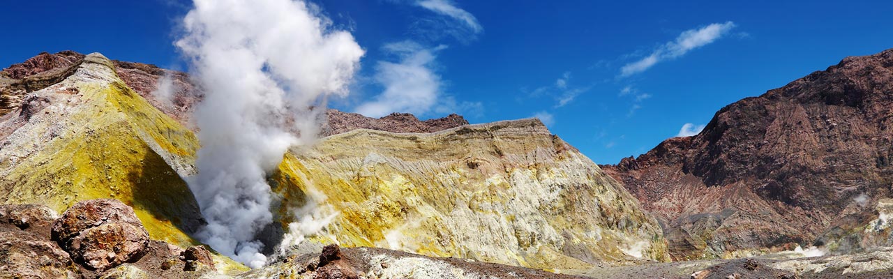 Visit the active volcano of White Island in New Zealand.