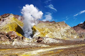 Visit the active volcano of White Island in New Zealand.