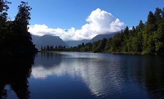 The giant eels of Lake Matheson can be observed approaching the shore.