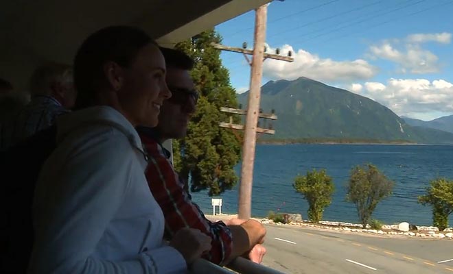 Tranzalpine Scenic with open wagons.