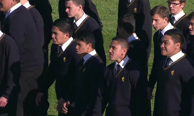 A spectacular haka between two rival schools in New Zealand.